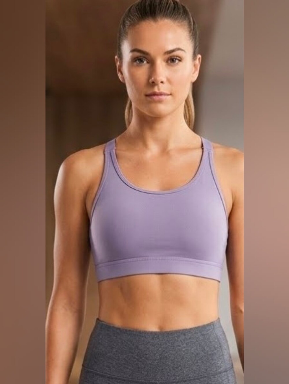 Mono B Mesh Racerback Sports Bra Purple Cutout Mauve Size Large AT3116